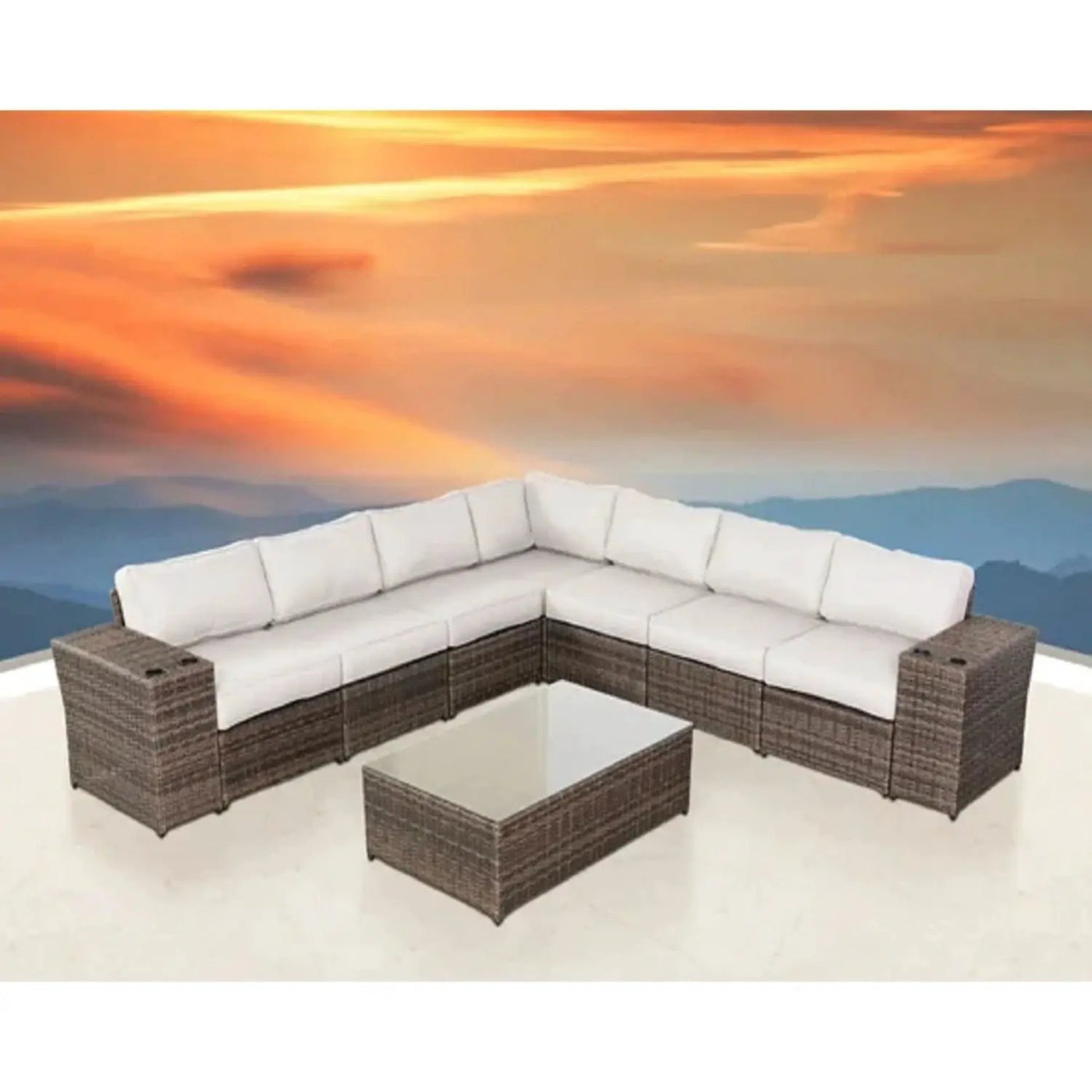 Outdoor Wicker Sectional With Weather Resistant Cushions And Table by Unique Piece Furniture