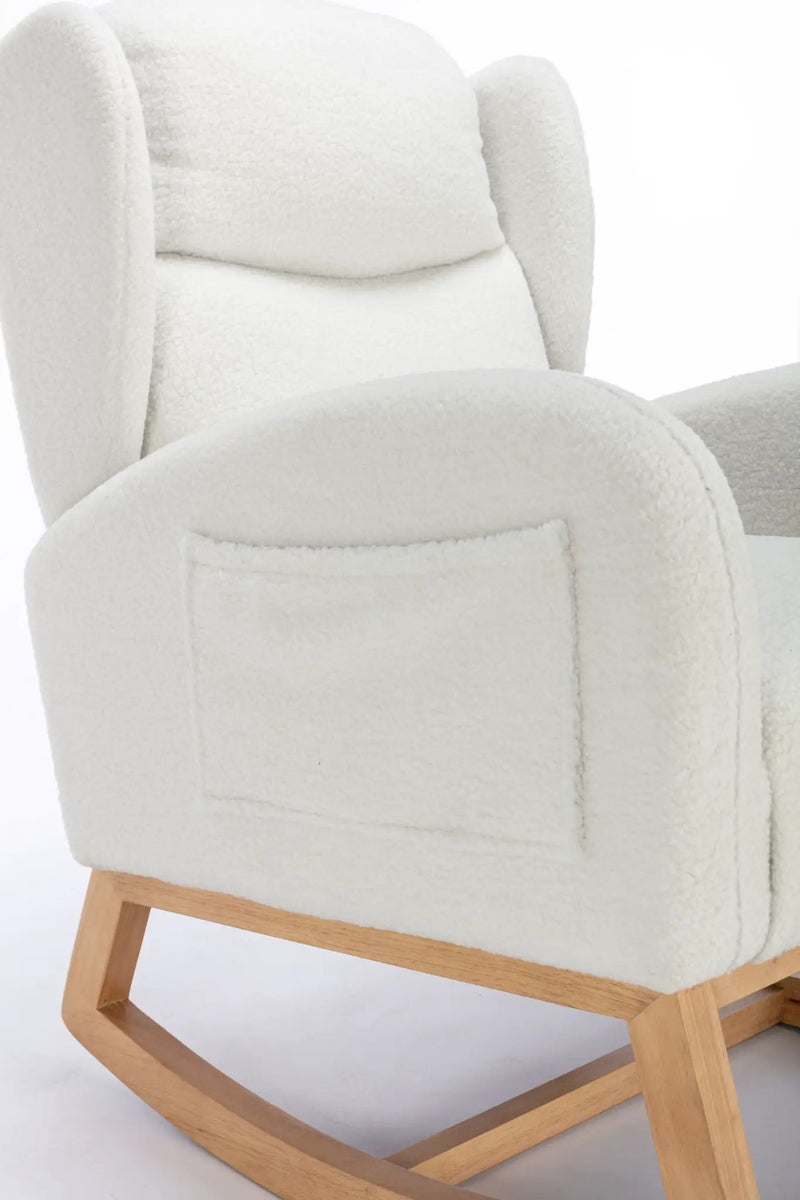 Teddy Fabric Rocking Chair With Packet Wood Legs - Ivory by HouseOfZazla