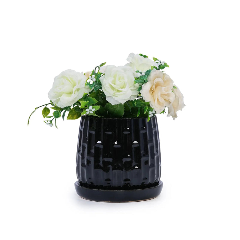 Handmade Ceramic Flower Pot with Groove Pattern by HouseOfZazla