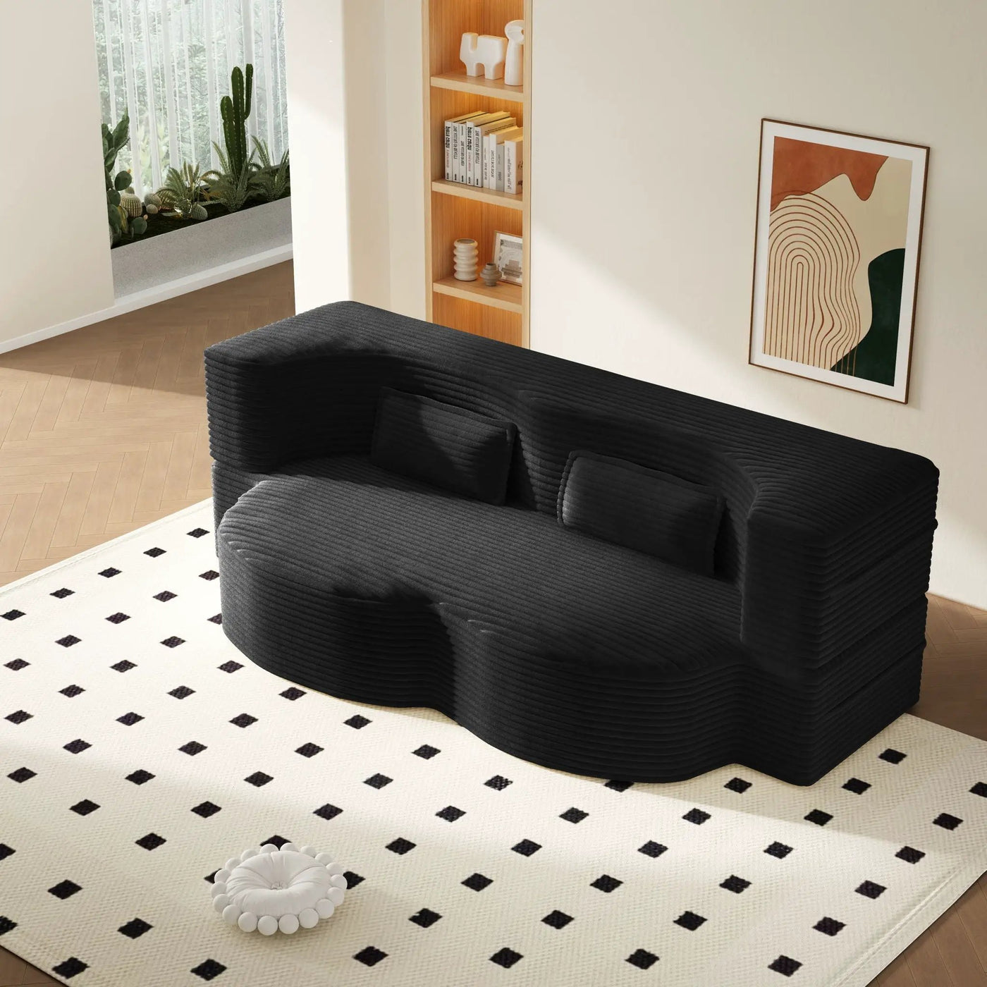 Modern Floor Sofa With 2 Pillows, Convertible Twin Size Folding Mattress For Living Room by HouseOfZazla