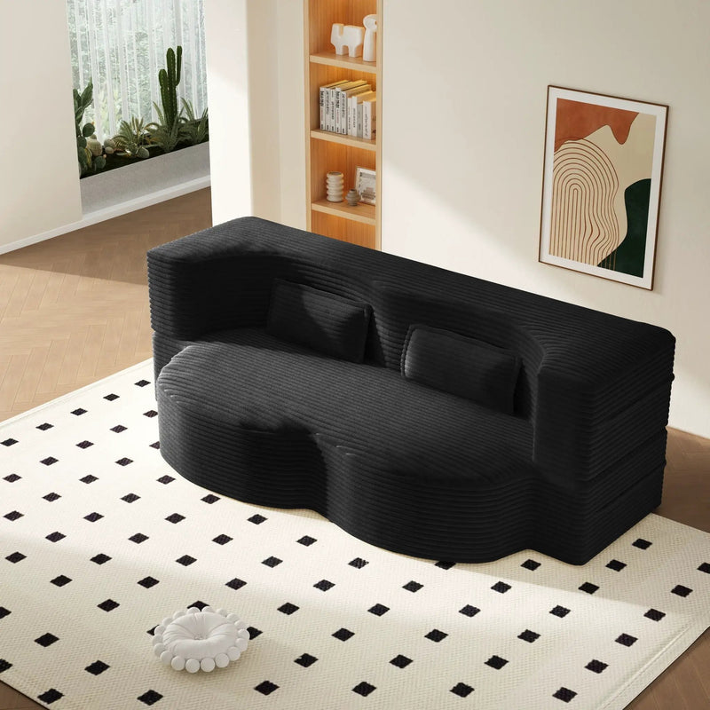 Modern Floor Sofa With 2 Pillows, Convertible Twin Size Folding Mattress For Living Room by HouseOfZazla