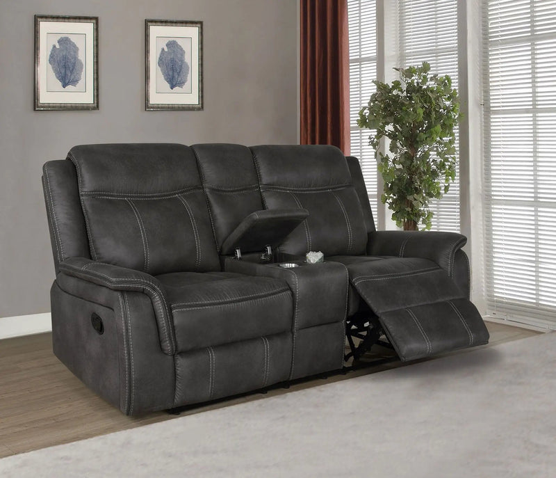 Lawrence Upholstered Padded Arm Reclining Loveseat Charcoal by Unique Piece Furniture