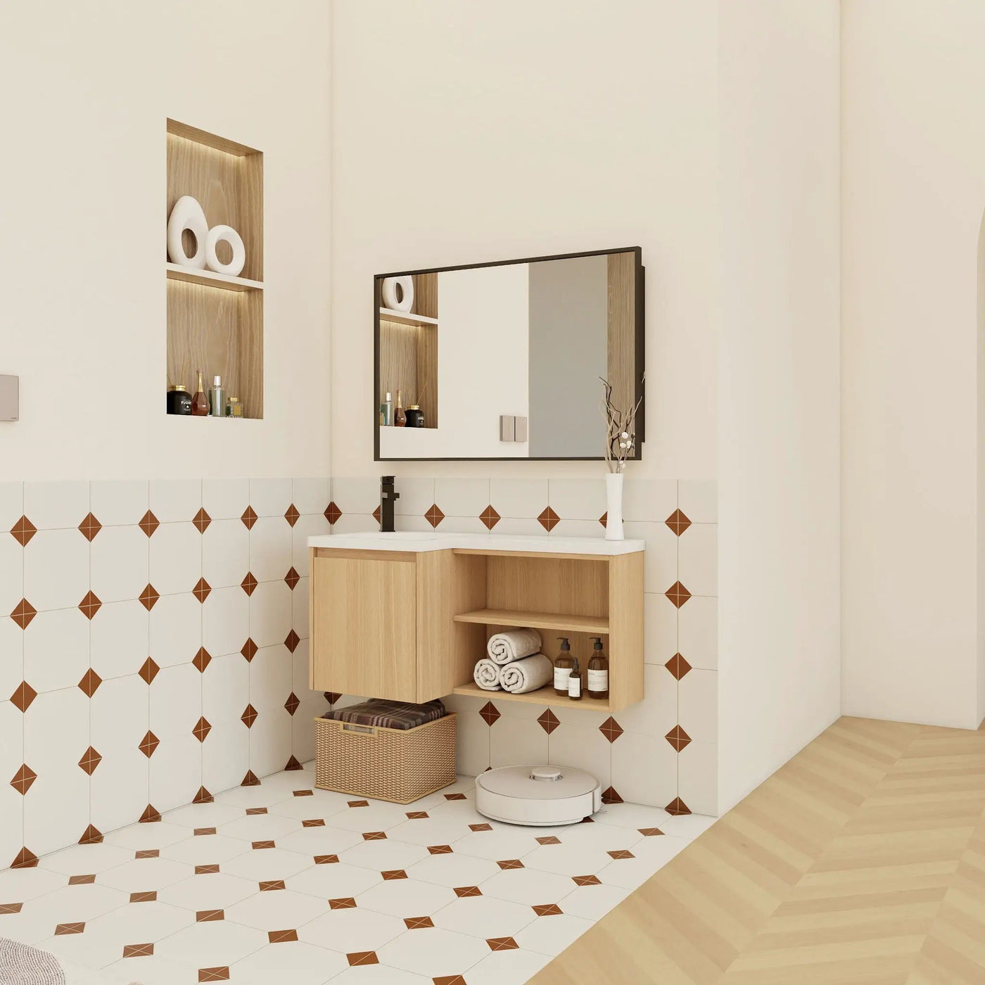 L-Shaped Wall Mounte Floating Bathroom Vanity With Integrated Sink by HouseOfZazla