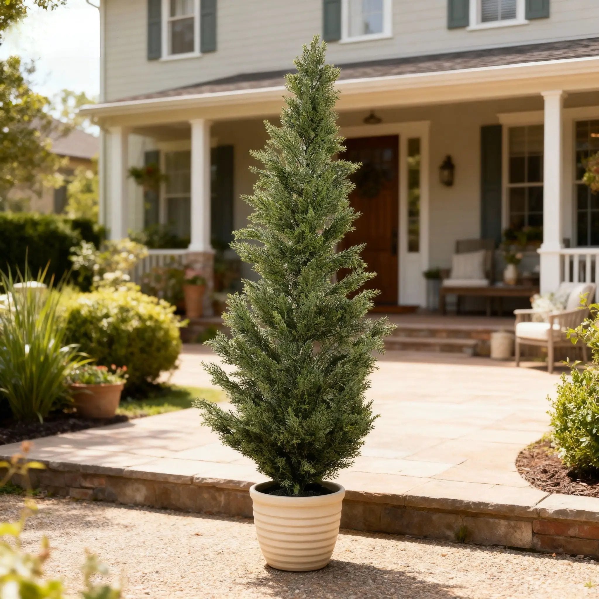 Realistic Artificial Cypress Tree, UV Resistant Indoor / Outdoor Topiary Plant For Decoration - Green Leaves by HouseOfZazla