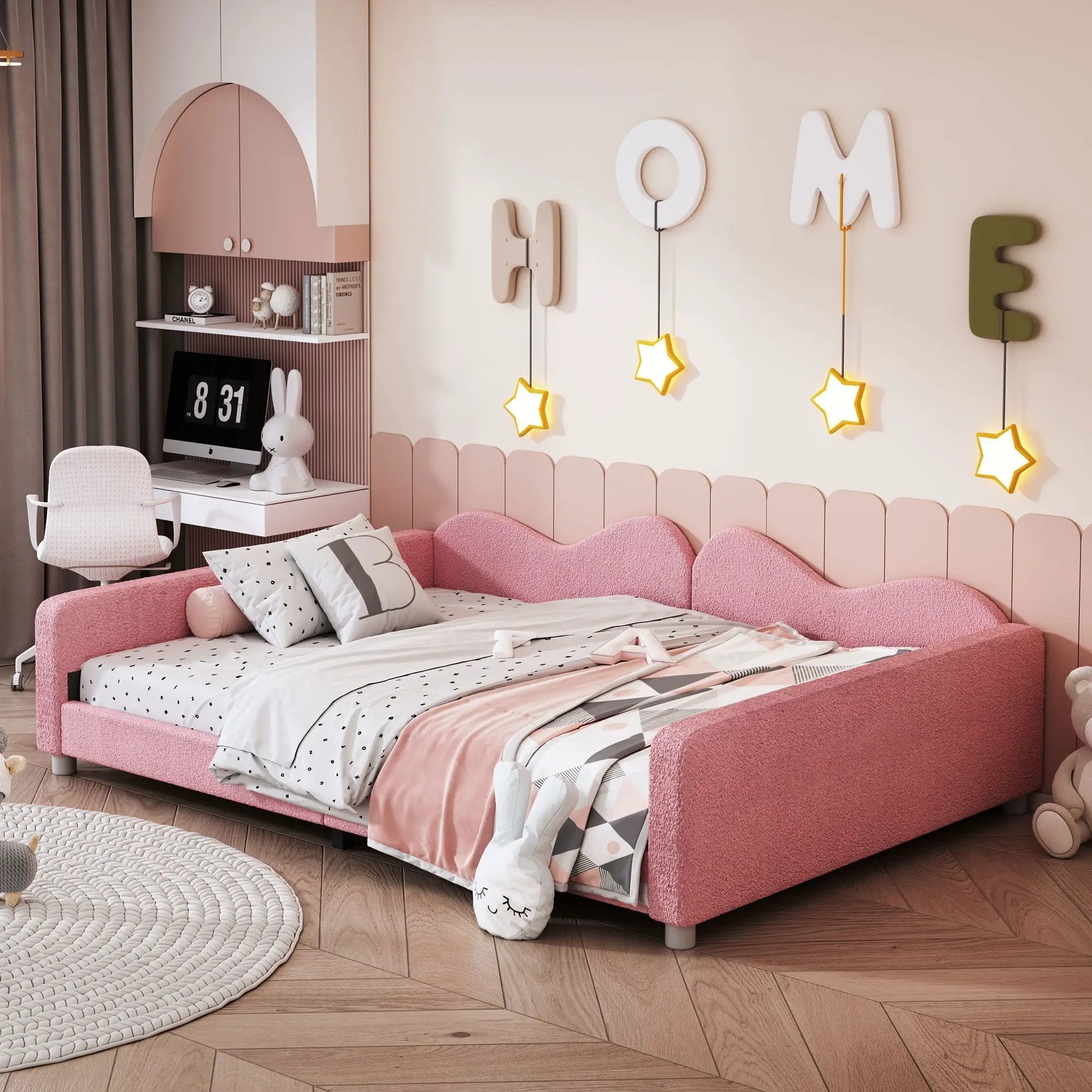 Upholstered Daybed, Sherpa Fabric Sofabed With Cloud-Shaped Backrest by Unique Piece Furniture