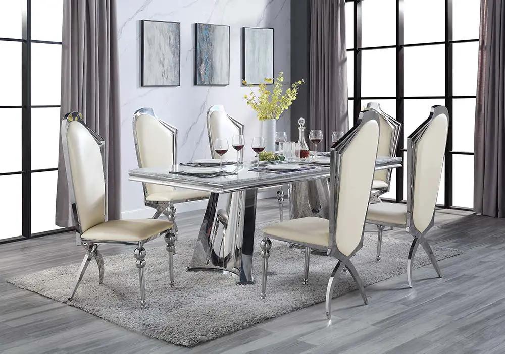 Destry - Dining Table With Engineering Stone Top & Pedestal Base - Engineering Stone Top & Mirrored Silver by Unique Piece Furniture