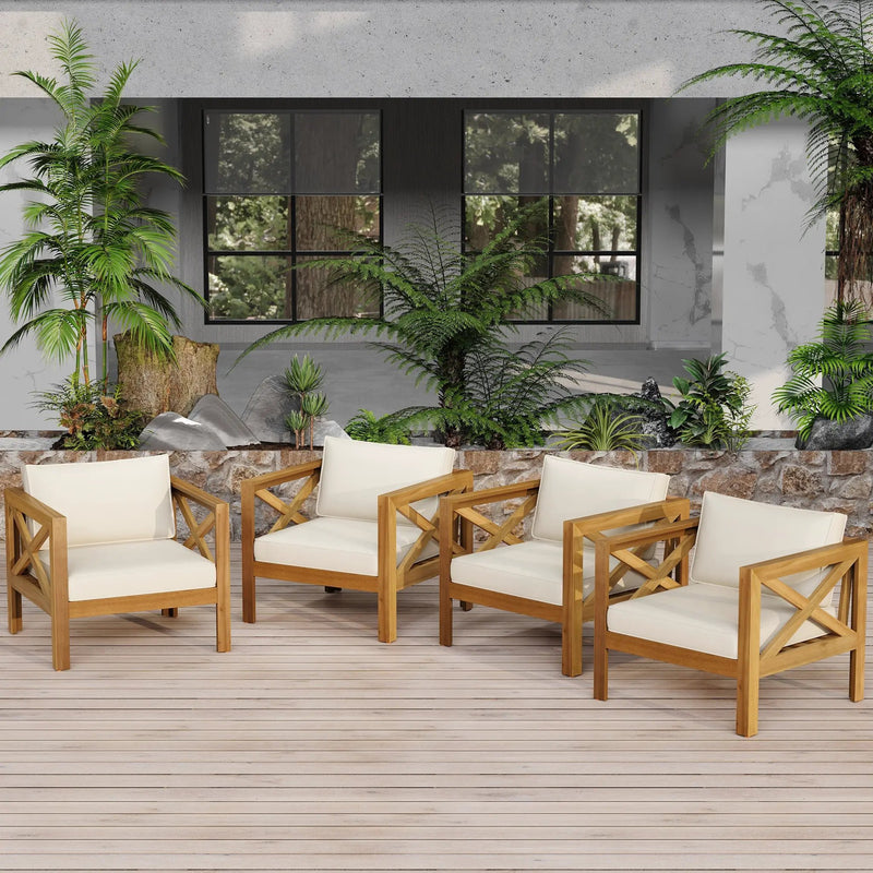 Outdoor Acacia Wood Club Wooden Armchair with Cushions (Set of 2) by HouseOfZazla