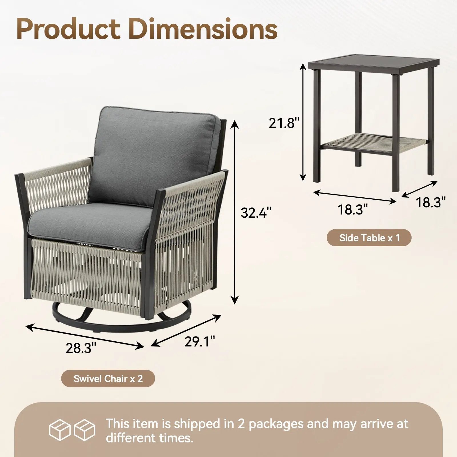 Swivel Outdoor Chairs Set of 2 with Side Table, 3 Pieces Wicker Furniture Set by HouseOfZazla