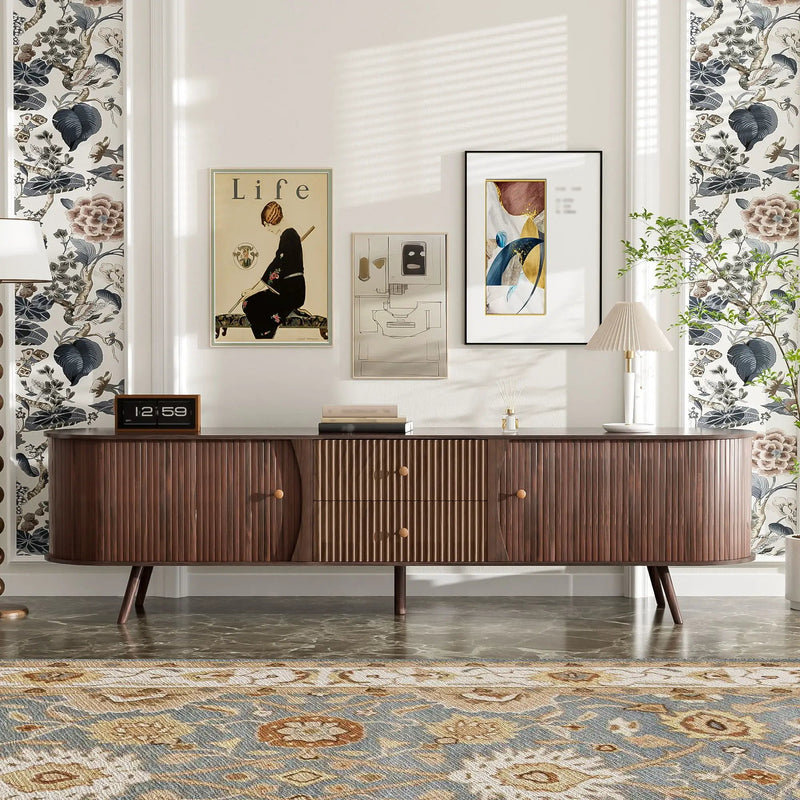 70" TV Stand With Tambour Doors And Fluted Drawers - Dark Brown by HouseOfZazla