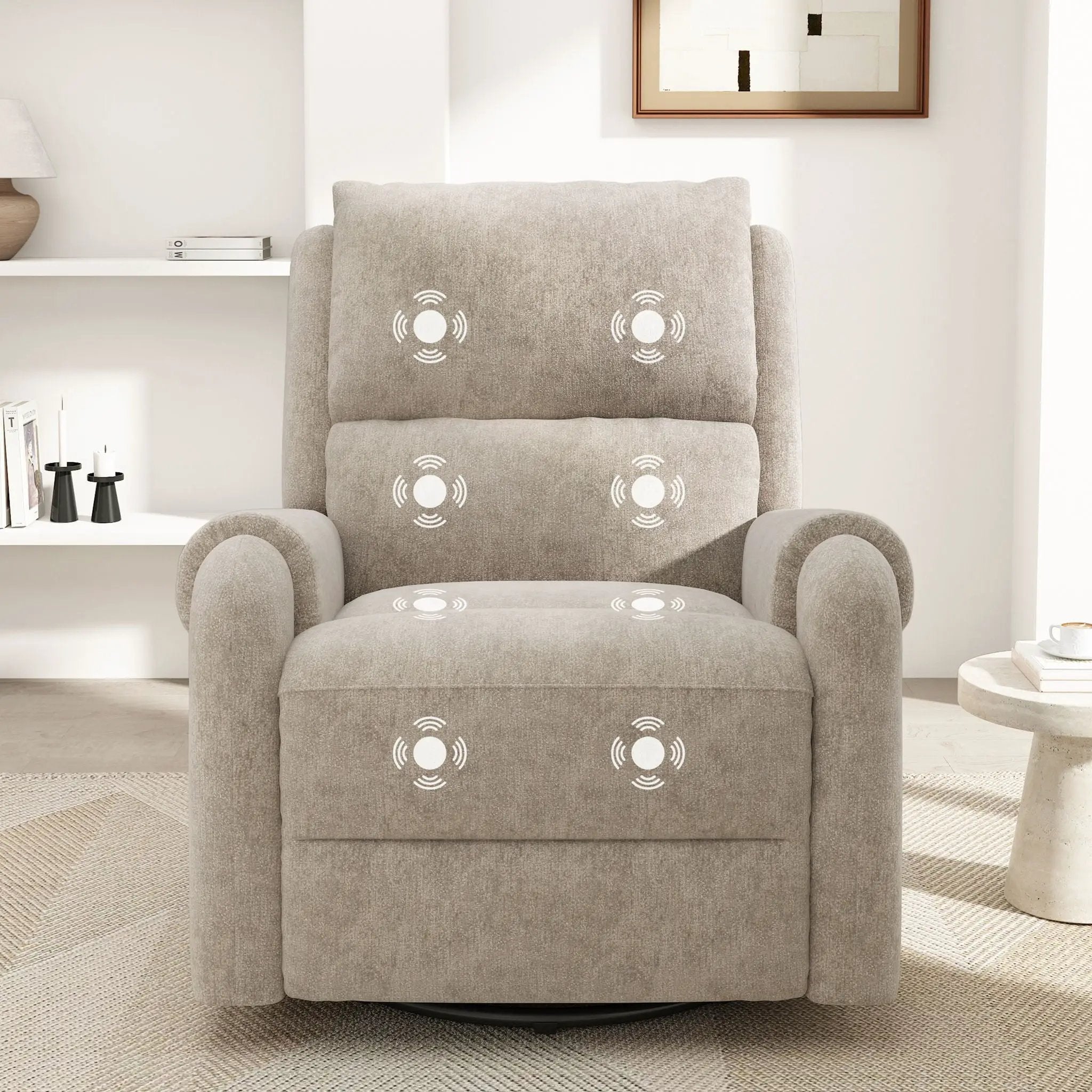 Manual Recliner Massage Chair With Swivel Rocker, 8 Massage Modes, Side Storage Pocket by Unique Piece Furniture