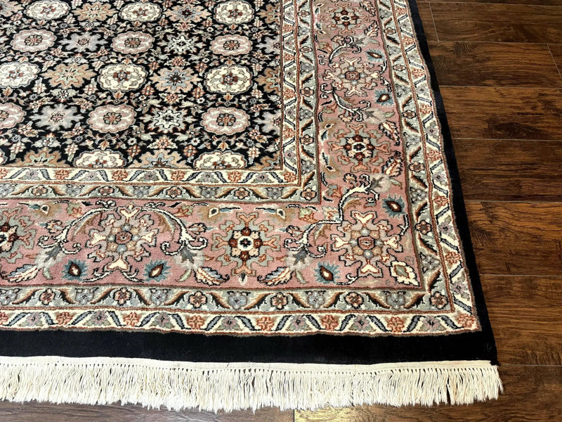 Indo Persian Rug 9x12, Vintage Handmade Wool Carpet, Repeated Allover Motif, Navy Blue and Pink by Jewel Rugs