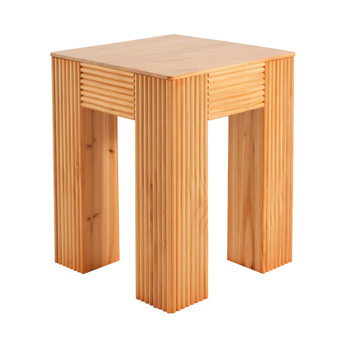 Natural Pine Wood Fluted Side Table with Elephant-Leg Design - Natural Pine, photo 8 of 10