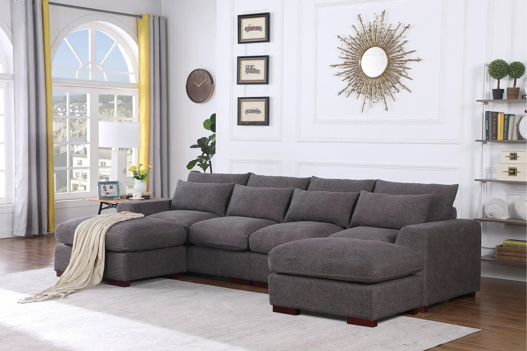 Tatman - Linen Blend Sectional With 2 Ottomans - Dark Gray by Unique Piece Furniture