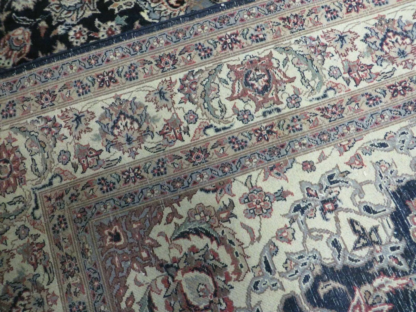 4' X 7' Vintage Handmade India Wool Silk Accent Rug Hand Knotted Black Organic by Jewel Rugs