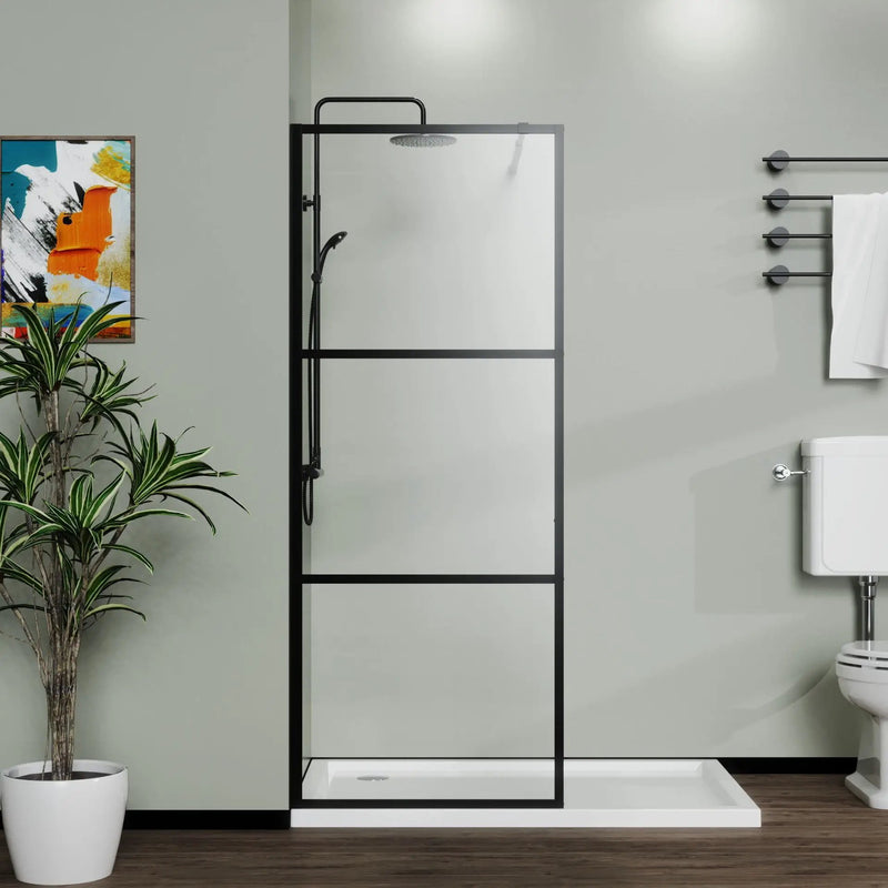 Shower Screen Door Walk In Wet Room, 3 Panel Style - Black by HouseOfZazla
