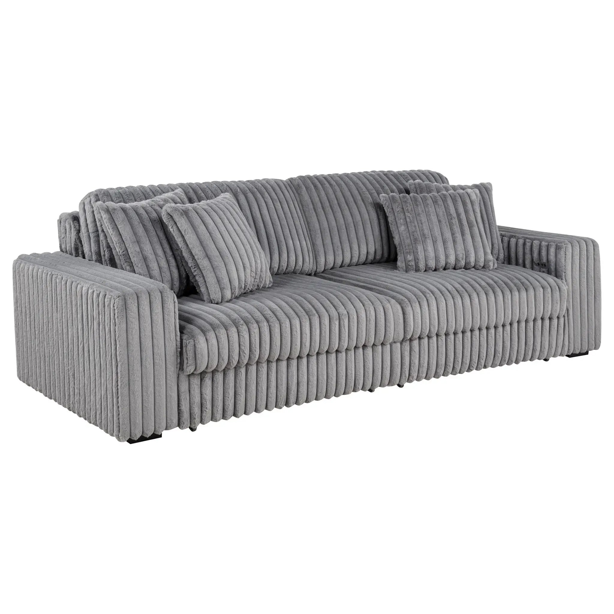 Jacana Corduroy Upholstered Dual Power Chaise Sofa Grey by Unique Piece Furniture
