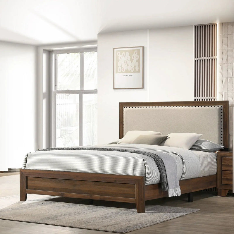 Panel Bed With Fabric Upholstered Tufted Nailhead Trim Headboard by HouseOfZazla