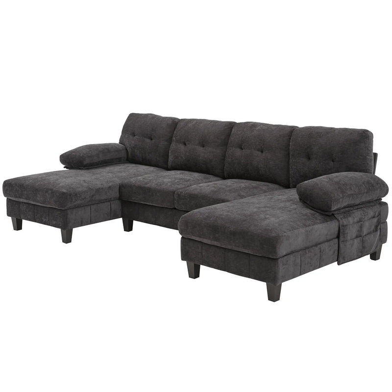U-Shaped Sectional Sofa 103.5" Fabric Couch With Dual Chaise Lounges, Storage Pockets, Armrest Pillows by HouseOfZazla