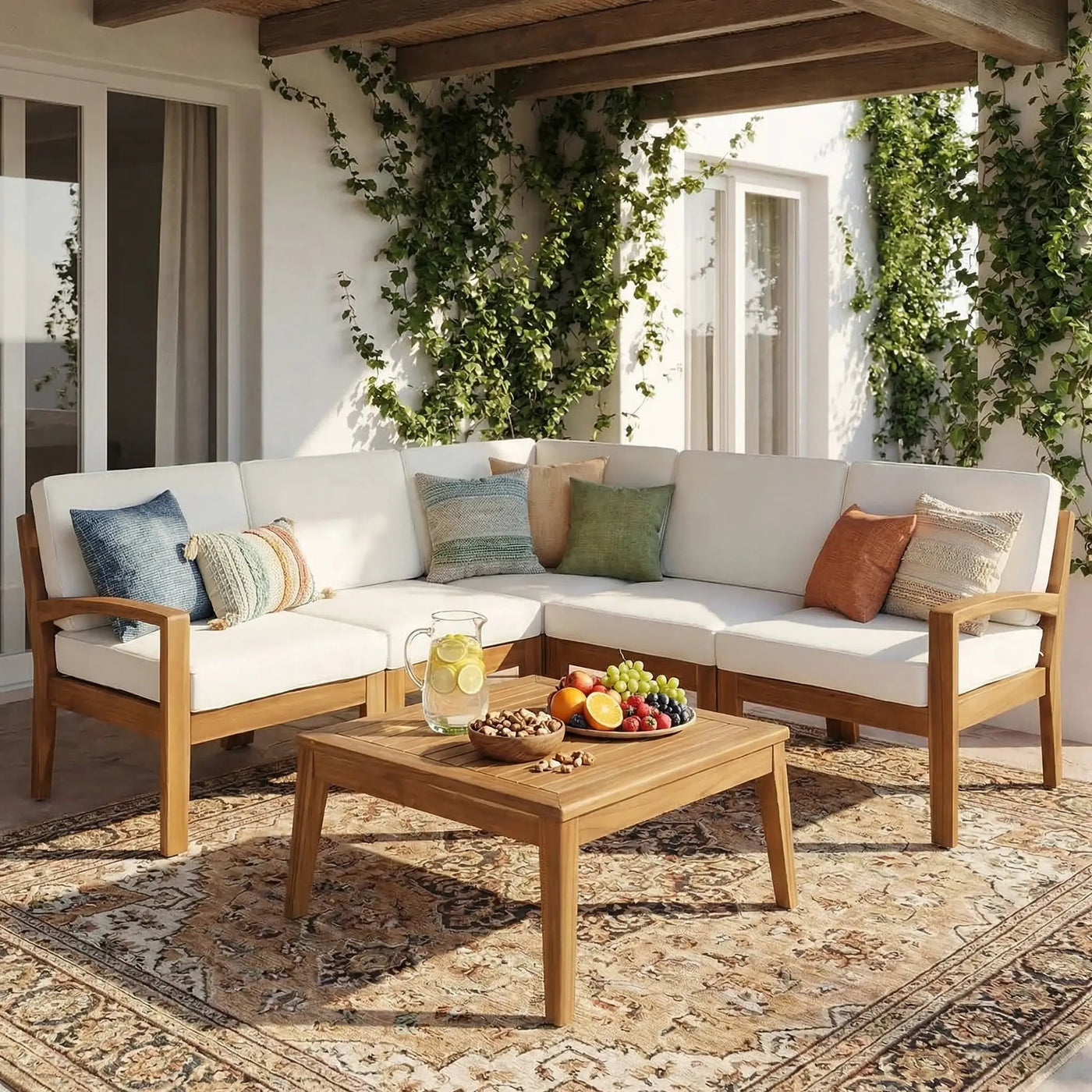 Grenada 5 Seater Acacia Wood Sectional Sofa Set by HouseOfZazla