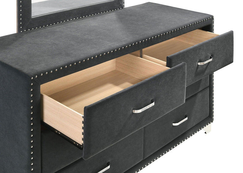 Melody 6-drawer Upholstered Dresser with Mirror Grey by Unique Piece Furniture