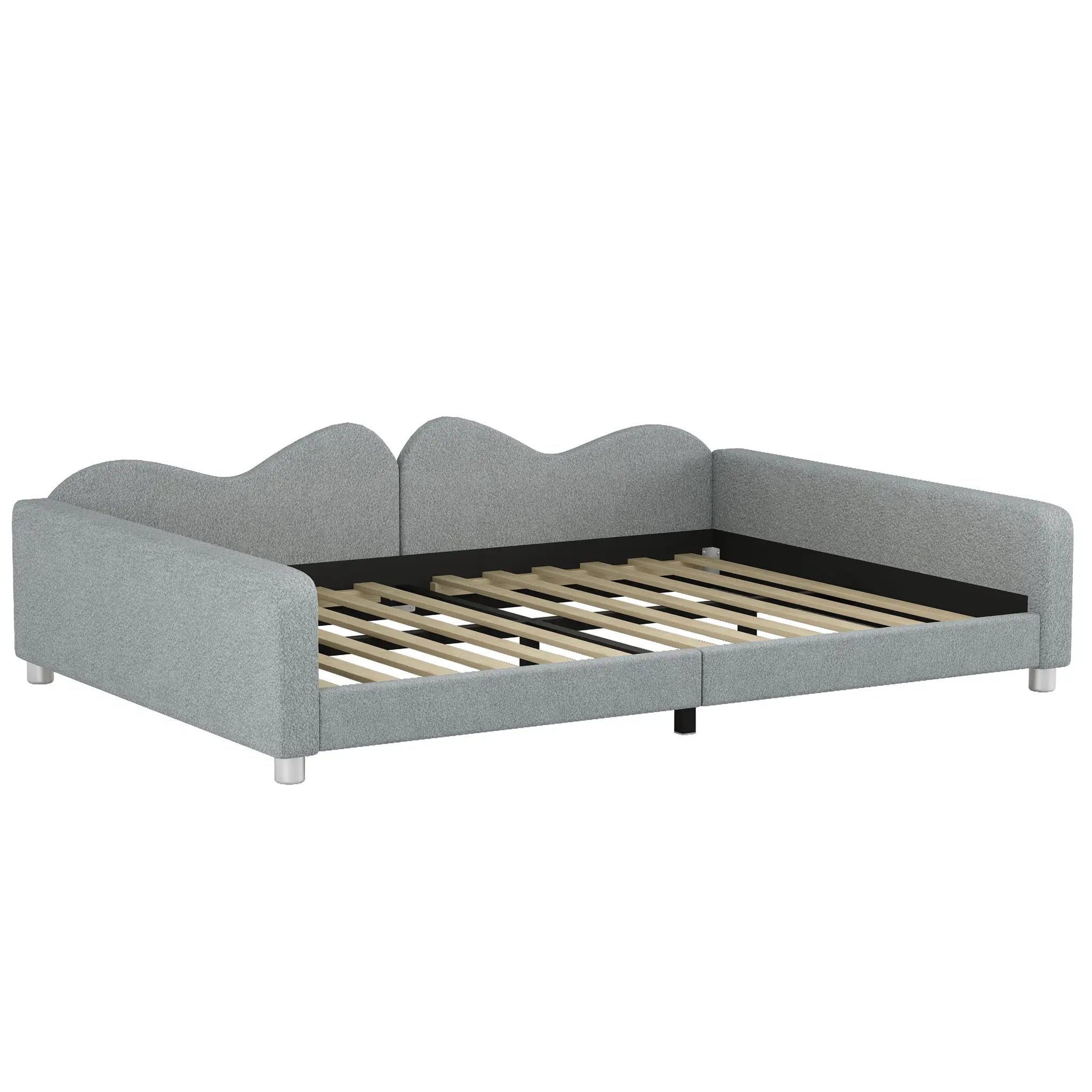 Upholstered Daybed, Sherpa Fabric Sofabed With Cloud-Shaped Backrest