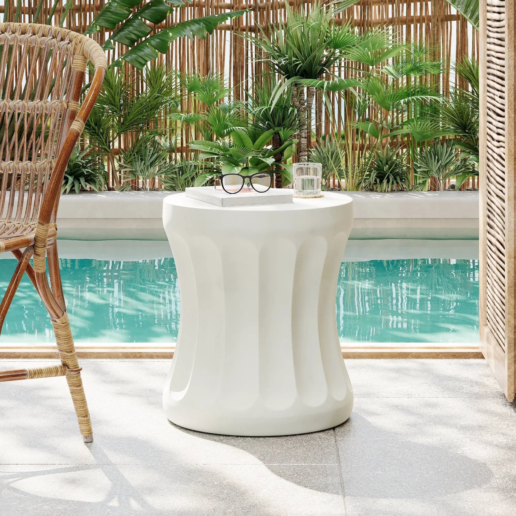 Outdoor Round Concrete Antique White Side Table by HouseOfZazla