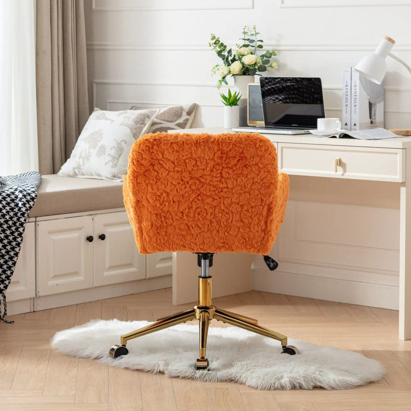 Office Chair, Artificial Rabbit Hair Home Office Chair With Metal Base, Adjustable Desk Chair Swivel Office Chair, Vanity Chair by HouseOfZazla