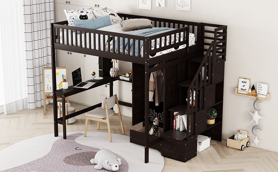 Loft Bed With Bookshelf, Drawers, Desk, And Wardrobe by HouseOfZazla