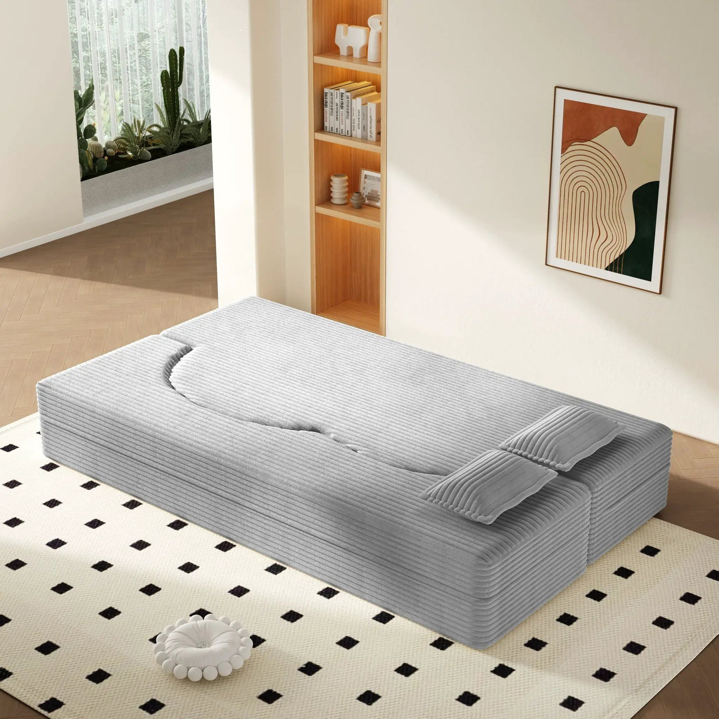Floor Sofa With 2 Pillows, Convertible Twin Size Mattress For Living Room by HouseOfZazla