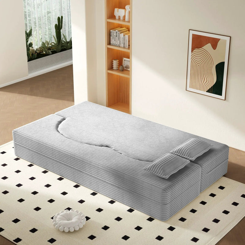 Floor Sofa With 2 Pillows, Convertible Twin Size Mattress For Living Room by HouseOfZazla