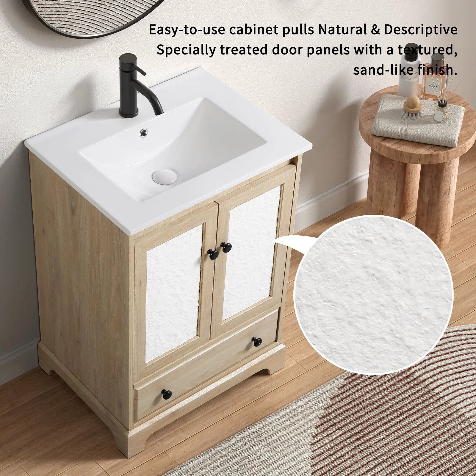 Bathroom Vanity Base, Cabinet With Carved Floral Doors - Natural Wood by HouseOfZazla