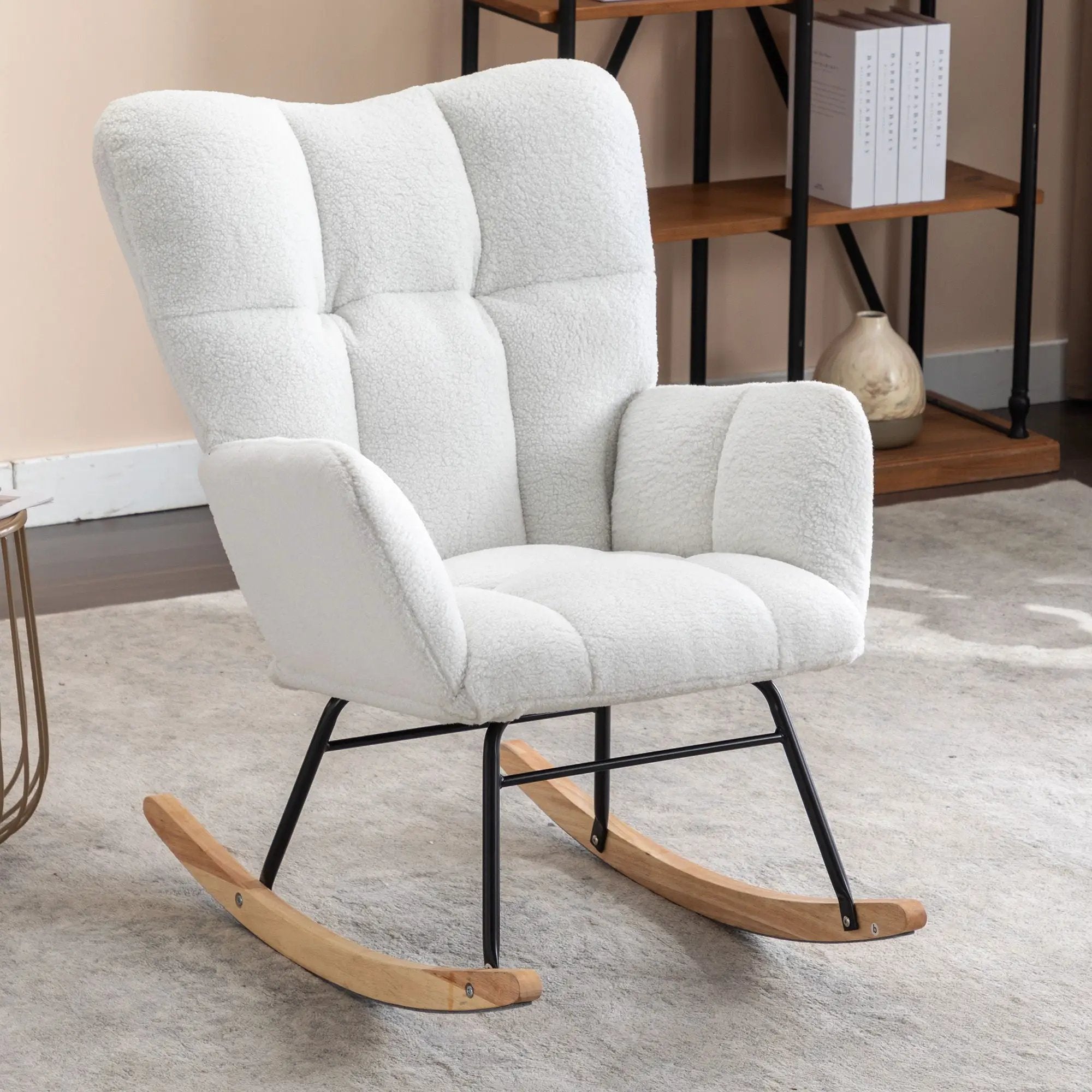 Teddy Fabric Rocking Gilder Nursery Chair For Living Room Indoor - Ivory by HouseOfZazla