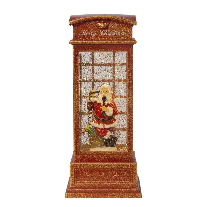 Christmas Lighted Water Spinning Phone Booth With Santa On Phone, 3*AA Batteries Required - White / Red by HouseOfZazla