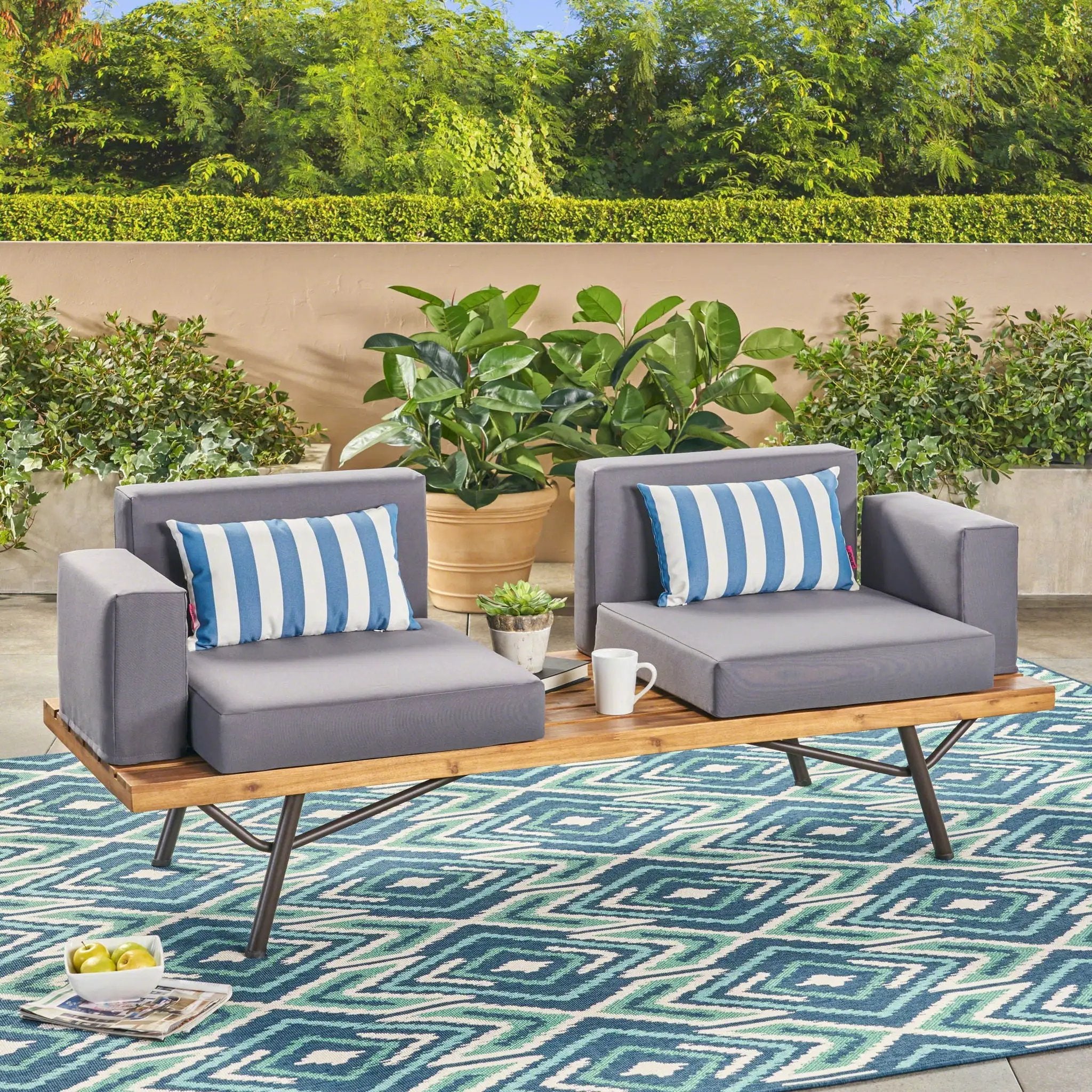 Outdoor Sofa With Cushions And Iron Legs - Dark Gray by HouseOfZazla