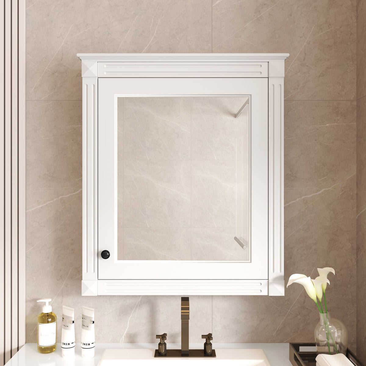 Wall Mounted Medicine Cabinet with Mirror and Adjustable Shelf - Dark Gray, White, Blue, photo 10 of 40