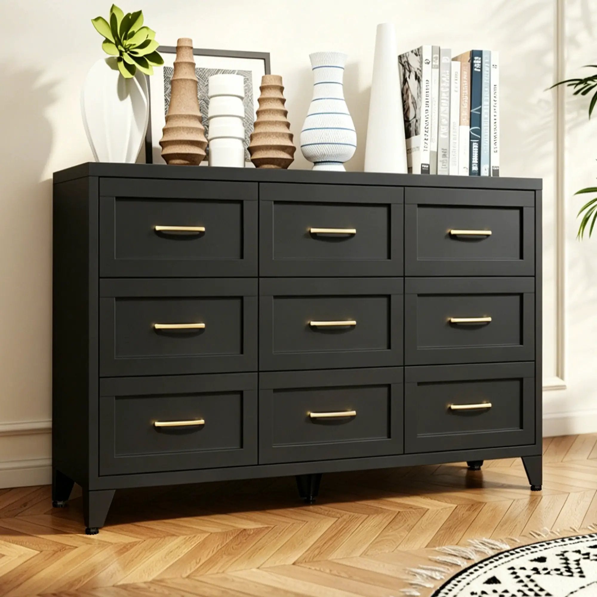 9 Drawer Dresser for Bedroom, Metal Profile Chest of Drawers by HouseOfZazla