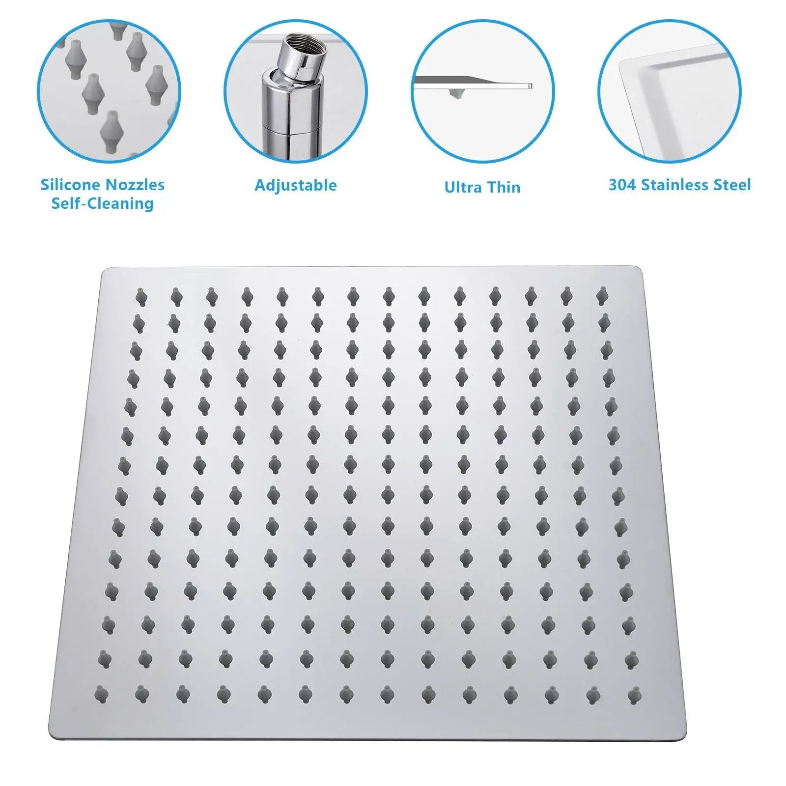 16" Square Rainfall Shower Head Fixed Wall Mount With Full Body Coverage & Self Cleaning Silicone Nozzles by HouseOfZazla