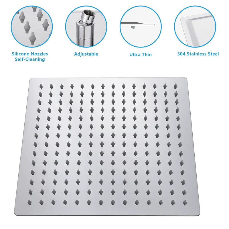 16" Square Rainfall Shower Head Fixed Wall Mount With Full Body Coverage & Self Cleaning Silicone Nozzles by HouseOfZazla