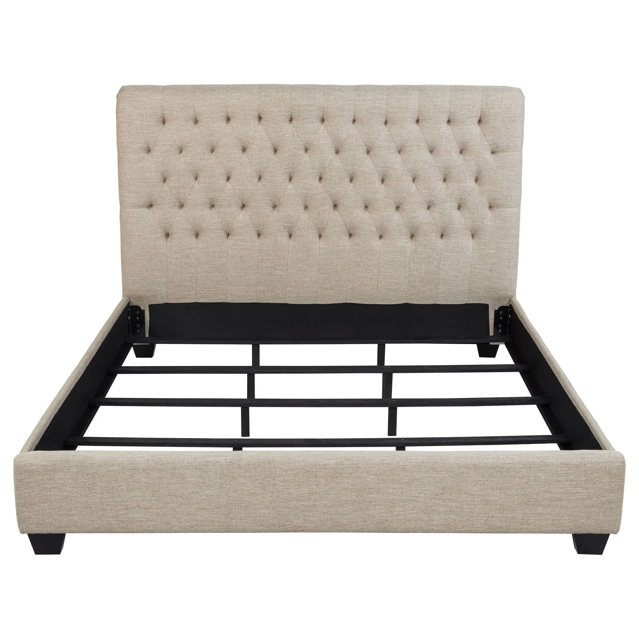 Upholstered California King Bed With Tufted Headboard And Birch Legs - Oatmeal by HouseOfZazla