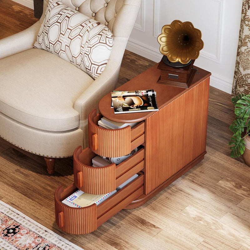 3 Drawer End Table, Semi Oval For Living Classic Accent Furniture - Walnut by HouseOfZazla