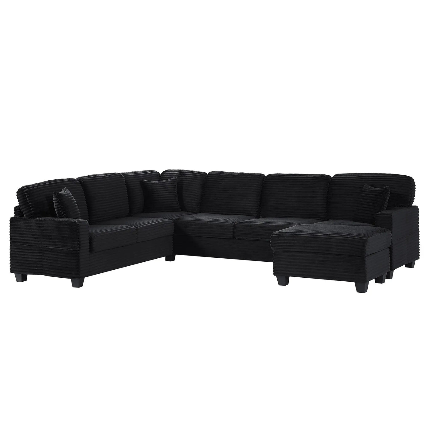 Upholstered U-Shaped Sectional Sofa With Movable Ottoman And Side Storage Pockets by HouseOfZazla