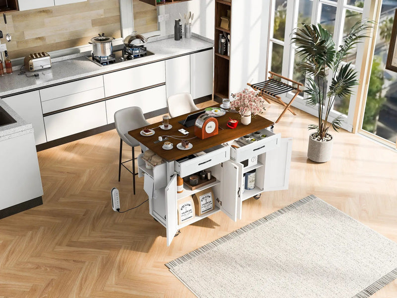 K&K 53.5'' Farmhouse Kitchen Island with Power Outlet by HouseOfZazla
