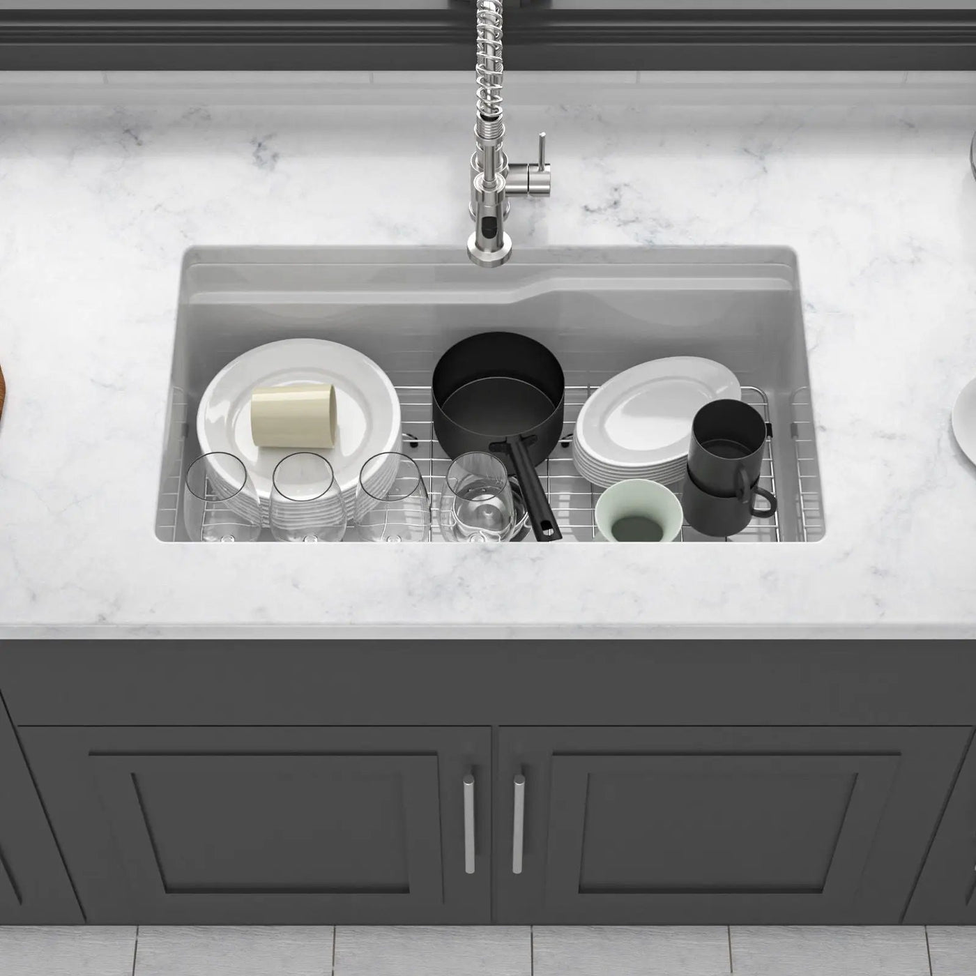 Undermount Workstation Single Bowl Porcelain Ceramic Kitchen Sink by HouseOfZazla