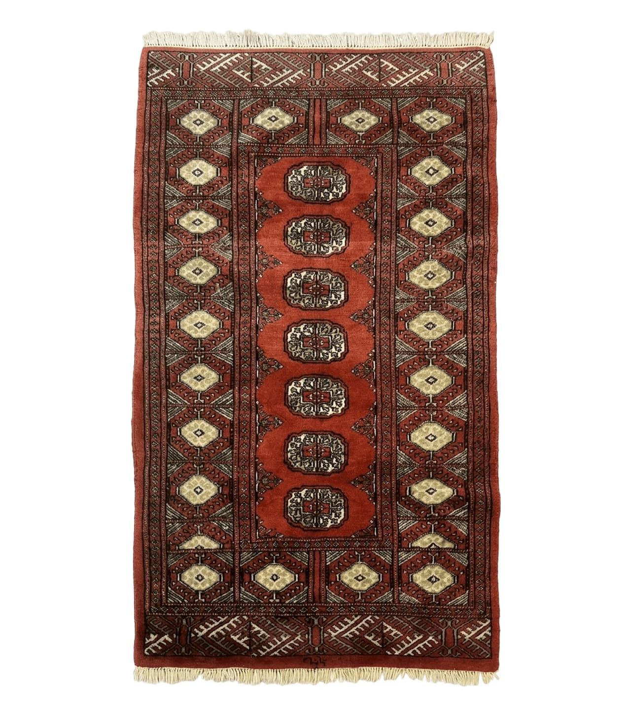 Red Pakistani Turkoman Rug 3x5, Bokhara Design, Vintage, Signed by Jewel Rugs