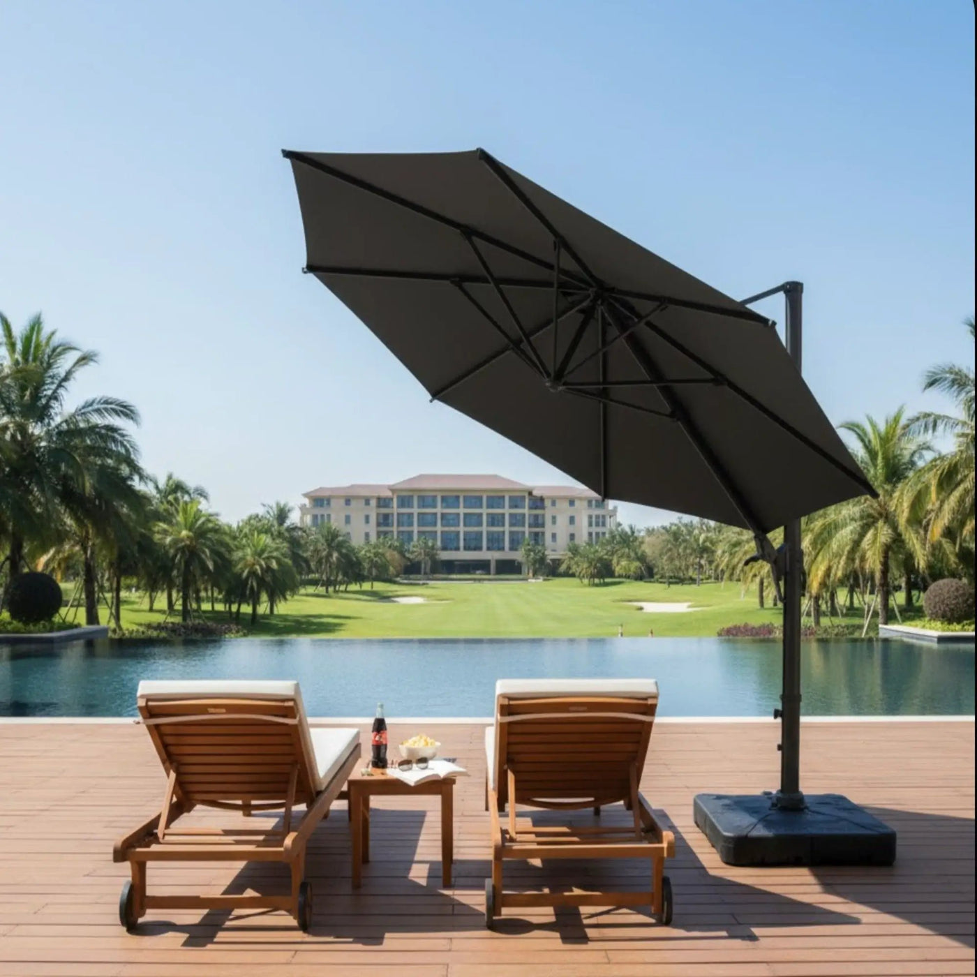 Round Cantilever Patio Umbrella With 360 Rotation & Infinite Tilt Adjustment by HouseOfZazla