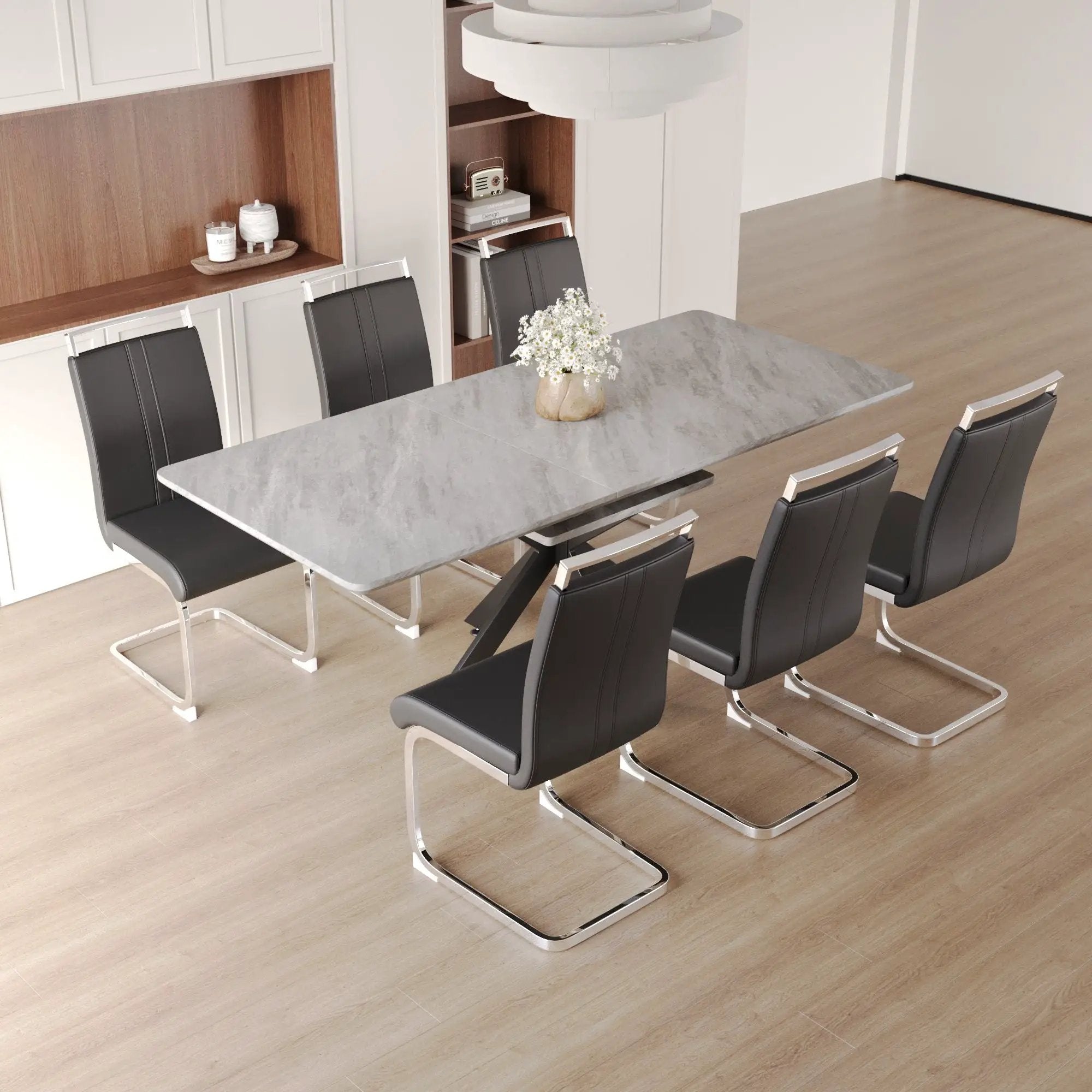 Modern Extendable Dining Table Set For 6 - 8 - Black / Gray by HouseOfZazla