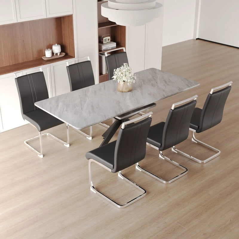 Modern Extendable Dining Table Set For 6 - 8 - Black / Gray by HouseOfZazla
