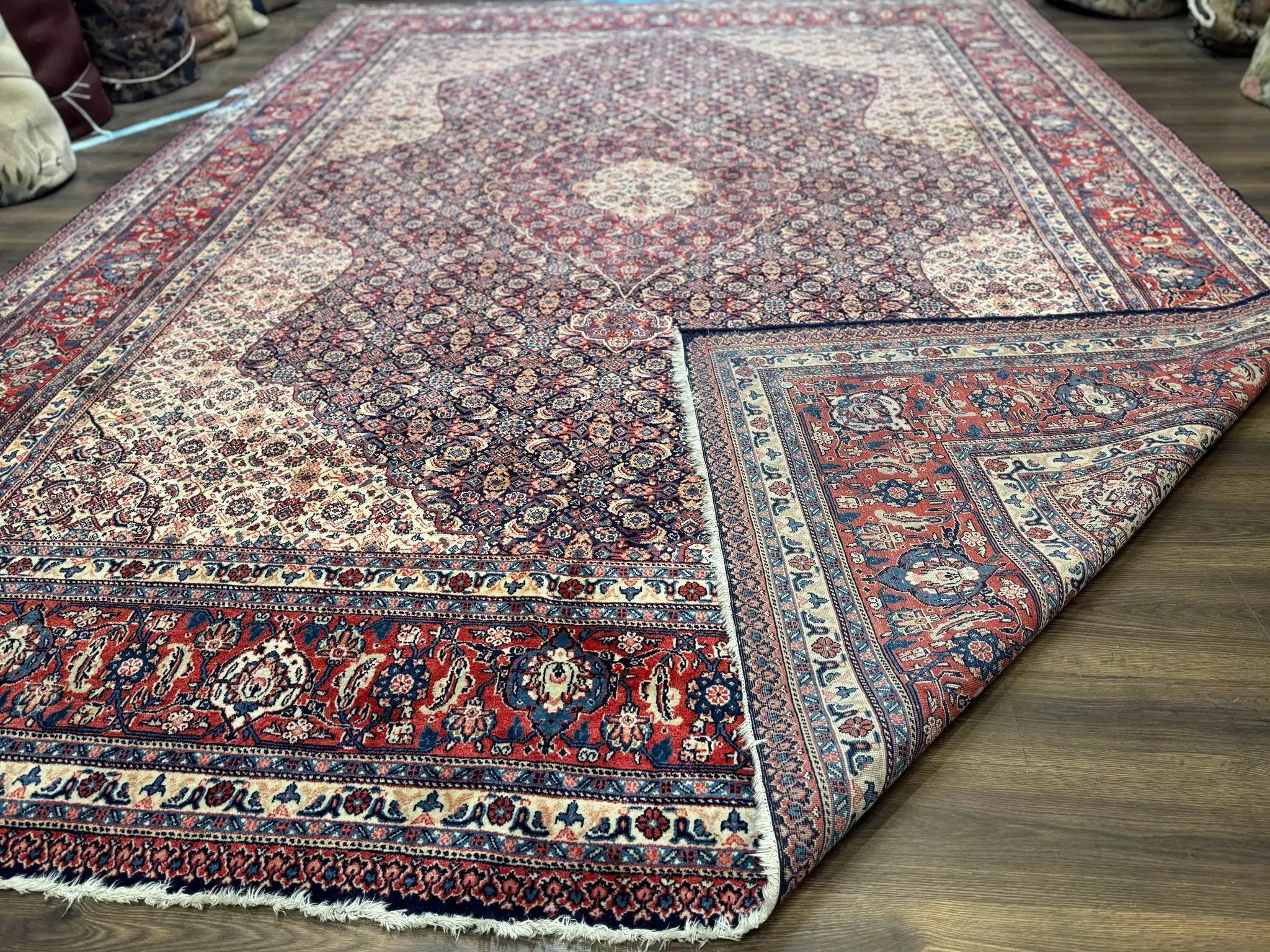 Persian Tabriz Rug 11x14 Navy Blue Herati Wool Carpet by Jewel Rugs