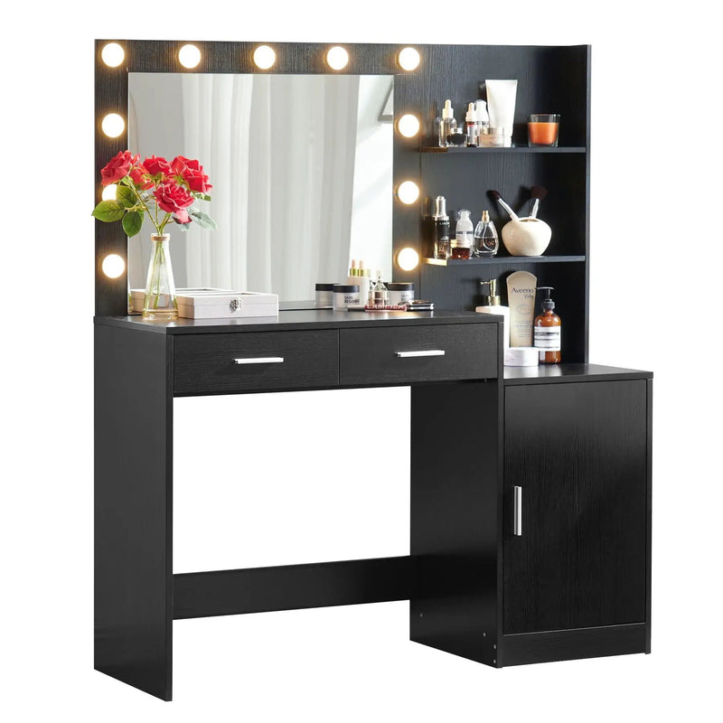 Vanity Desk With Mirror And Lights, 46.4In Dressing Table With 2 Large Drawer & Large Vertical Organizer, 3 Level Dresser & 3 Lighting Modes Adjustable Brightness, Suitable For Bedroom by HouseOfZazla