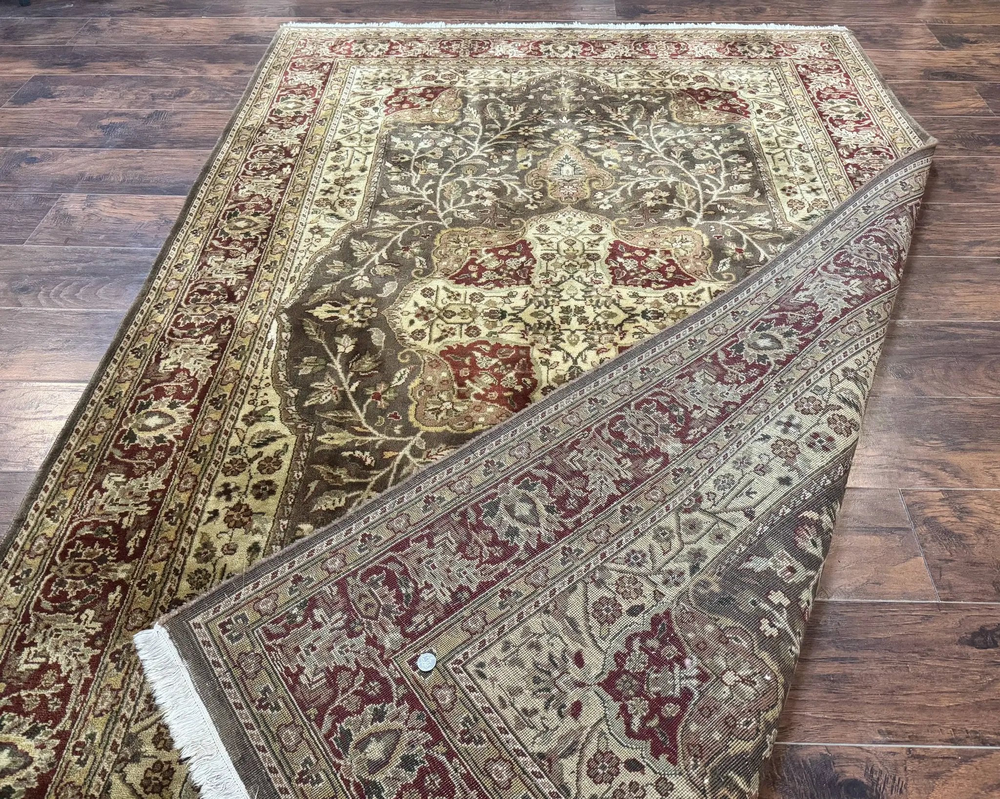 Indo Persian Rug 6x9, Wool Handmade Vintage Rug, Floral Cross Pattern by Jewel Rugs